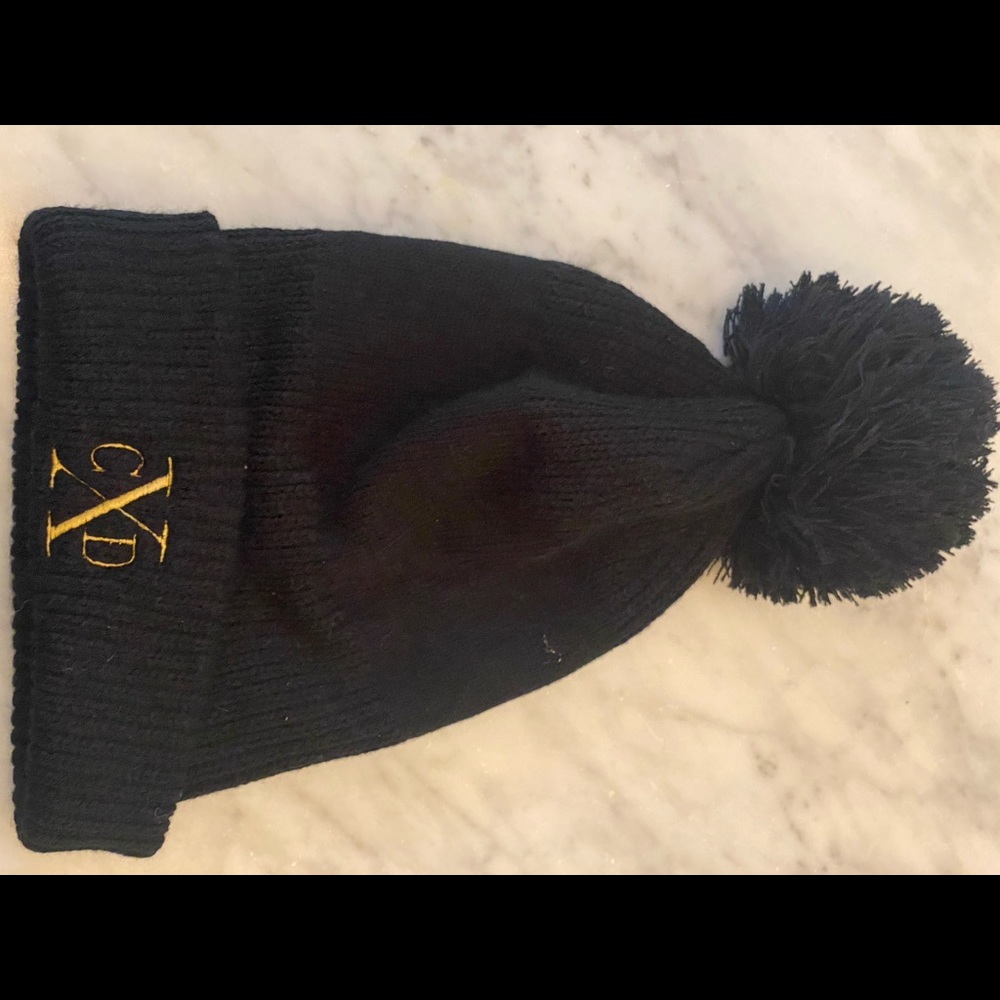 Crime by Deisgn Pom Beanie with Gold Logo
